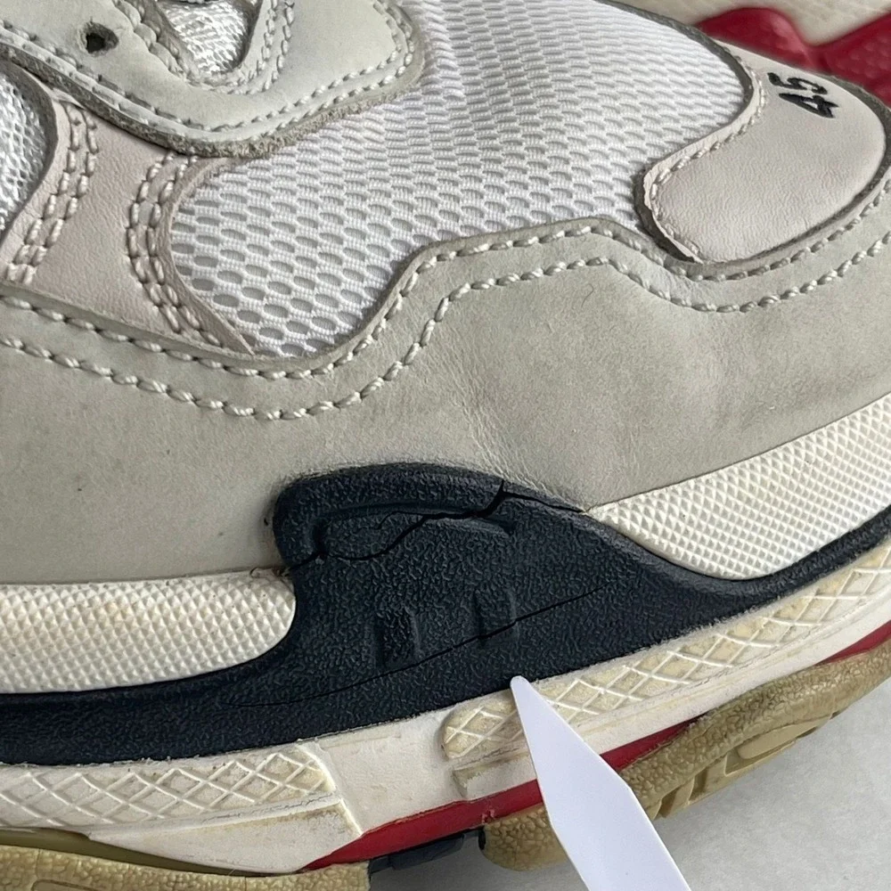 Balenciaga Triple S Sneakers Size 45 / US 11 Beige White Red Distressed